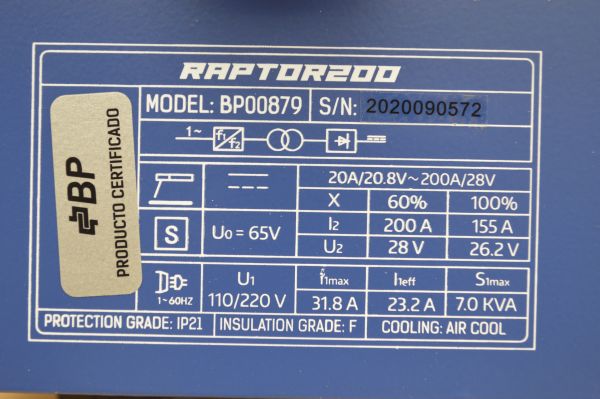 Soldadora Bp raptor 200A 110 -220V - Imagen 2
