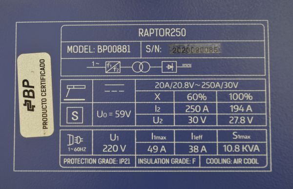 Soldadora Bp raptor 250A 220V - Imagen 2