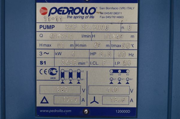 Bomba Pedrollo Centrifuga 2CP32-200B 5.5Hp 220/440V - Imagen 3