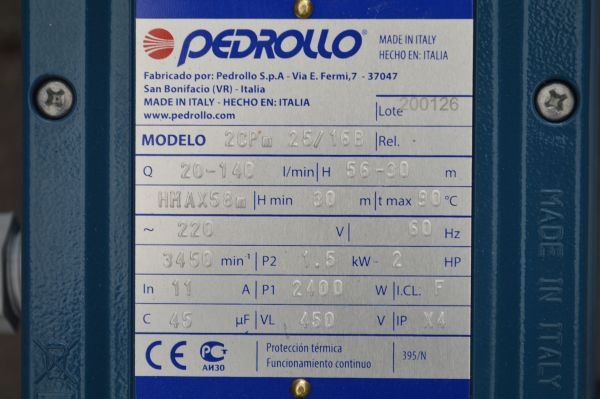 Bomba Pedrollo Centrifuga 2CPM25-160B 2hp - Imagen 4