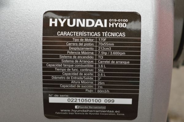 Bomba Motor Gasolina Hyundai HY80 7Hp 3x3 Pulgadas - Imagen 3