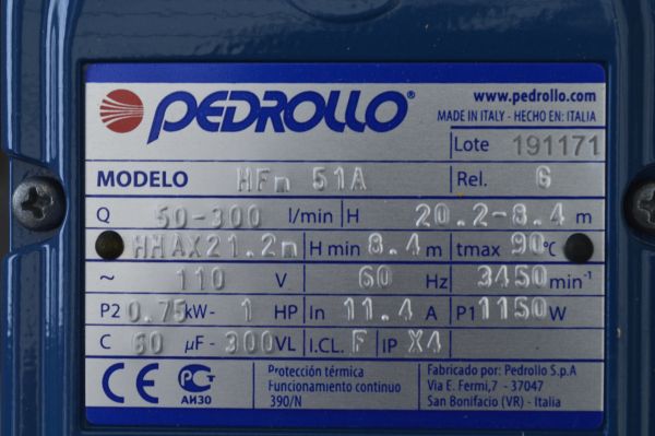 Bomba Pedrollo Centrifuga HFM51A 1Hp 110v - Imagen 3