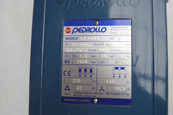 Bomba Pedrollo Centrifuga CP680A 10Hp 220v/440v - Imagen 2