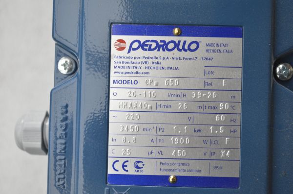 Bomba Pedrollo Centrifiga CPM650 1.5Hp 110v - Imagen 2