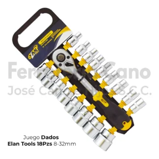 Juego de dados Elan Tools 1/2 de 18 piezas y medidas de 8 a 32 mm